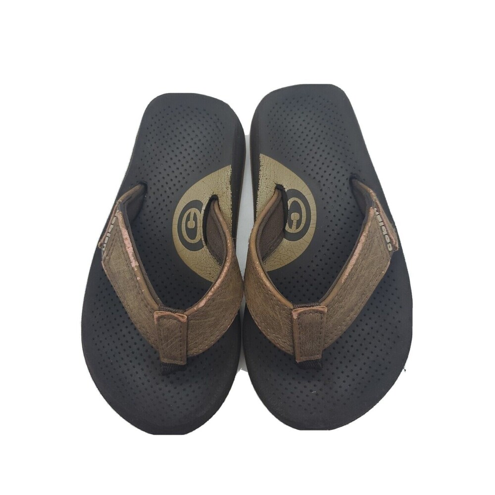 Boys Sz 11 Flip Flops Beach Shoes Brown Back Slide Sandals Brown Casual Cobian